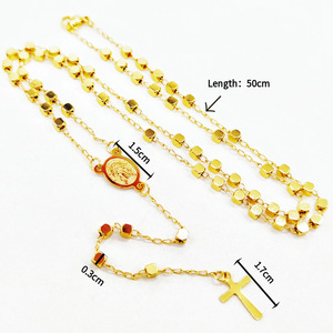 스테인리스 스틸 성 베네딕트 금도금 사각 비즈 종교 묵주 성모 마리아 십자가 목걸이 여성용 카톨릭 묵주 - Product Image 5