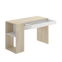 Bureau d'ordinateur modulaire en chêne blanc de 115 cm de large avec 2 étagères latérales, un tiroir long et un espace de rangement pour CPU, idéal pour la maison, le bureau ou la chambre.