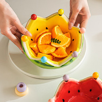 Ensemble bol à fruits et fourchettes en céramique motif pastèque, design simple sous glaçure, pour table basse de salon, créatif et mignon pour la maison