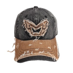 Distressed Denim Baseball <b>Cap</b> With Butterfly Applique For <b>Women</b> Casual Wear 100 Cotton Hat - Product Image 5