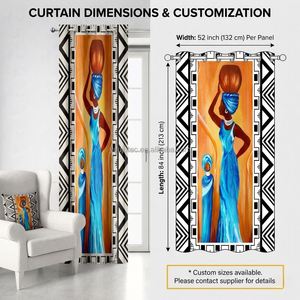 <span class=keywords><strong>Rideaux</strong></span> occultants haut de gamme 95% avec impression 3D afrocentrique personnalisable, motifs artistiques colorés de femmes africaines, bordure tribale, à œillets, 100% occultants - Product Image 2