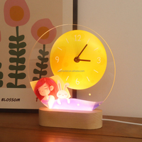 Impression UV acrylique Led cadre photo veilleuse lampe de bureau horloge lampe de table en bois avec horloge