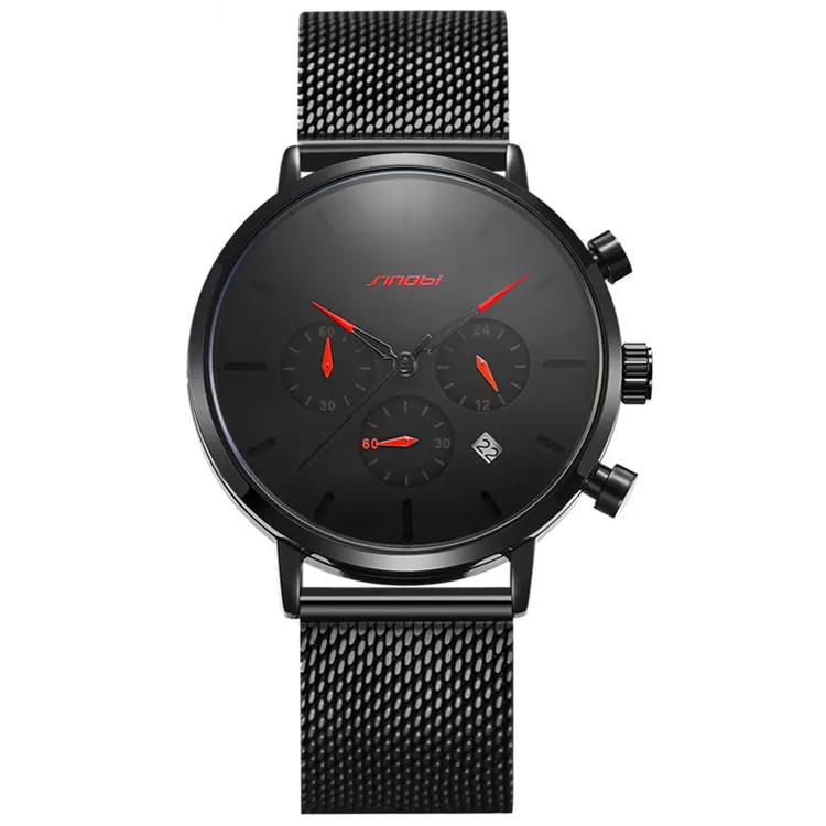 SINOBI cronógrafo para hombre relojes al por mayor logotipo personalizado precio al por mayor relojes de pulsera de cuarzo S9807G