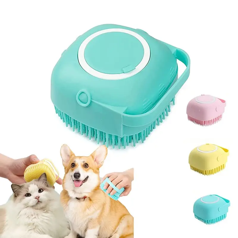 Cepillo de masaje para mascotas, dispensador de champú, cepillo de ducha de silicona para aseo de perros y gatos, productos de baño