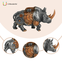 Statue de rhinocéros mécanique artisanale Steampunk Art Déco, figurine d'engrenage industriel, sculpture animale vintage, décoration de bureau à domicile