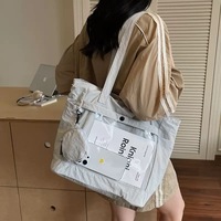 Tas Tote Kasual Wanita Bahan Nylon Warna Solid Multi Kantong Mini Pouch Tahan Lama, MOQ Rendah Kapasitas Besar, untuk Mahasiswa Kuliah