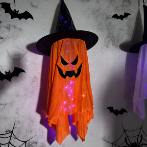 Décoration d'Halloween : Chapeau de Sorcière Lumineux, Fantôme Suspendu, Ornement Extérieur, Pendentif de Porte, Accessoire de Scène de Fête, Décoration Suspendue - Product Image 4