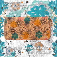 Dompet Wanita Boho Lipat Tiga Kapasitas Besar 4 Inci, Tali Pergelangan Tangan Kancing Gabus Lucu, Poliester Panjang Anti Maling RFID