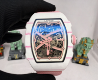 Nouvelle montre automatique mécanique ultra-fine et ultra-légère pour homme, avec boîtier tonneau en fibre de carbone rose, tourbillon et bracelet en nylon, style Hip Hop - Réf. 6702