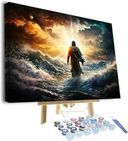 Kit de peinture par numéros en acrylique Croix de Jésus pour adultes, Peinture à l'huile religieuse personnalisée DIY sur toile Décoration murale