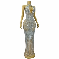 Robe longue de soirée sexy à dos nu et strass pour femme, robe moulante longue jusqu'au sol pour anniversaire, mariage, banquet, tenue de fête