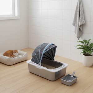 Bac à litière pour chat en acier inoxydable 100 L rectangulaire, facile à nettoyer, pour grands chats - Product Image 2