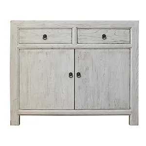 Chinese vintage wooden furniture antique hand painted white wash sideboard