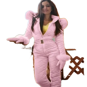 Combinaison de ski pour femme personnalisable avec logo, chaude pour l'hiver, tendance, pour sports de plein air, avec fermeture éclair, coupe-vent et capuche, idéale pour la technologie - Product Image 3