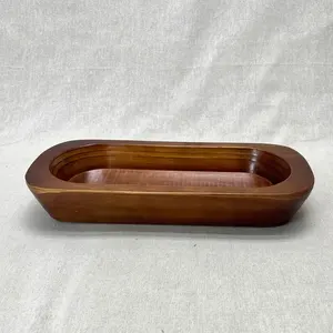 Cuenco de madera para amasar, accesorio decorativo hecho a mano para frutas o ensaladas, color madera oscura, rústico