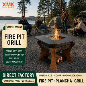 Barbecue <span class=keywords><strong>Plancha</strong></span> Carré Extérieur Personnalisé en <span class=keywords><strong>Acier</strong></span> <span class=keywords><strong>Corten</strong></span> Écologique Thermolaqué avec Foyer à Bois et Rangement pour Bois de Chauffage - Product Image 1