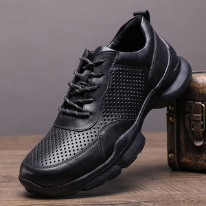 Genuine <b>Leather</b> Men's Summer Breathable Air Cushion <b>Sneakers</b> Round Toe Lace-up Rubber Outsole EVA Midsole Solid Style - Product Image 1