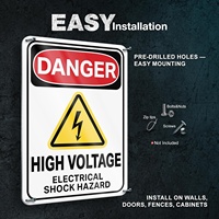 Panneaux d'avertissement de danger haute tension 7x10 en aluminium, risque de choc électrique pour usage intérieur/extérieur