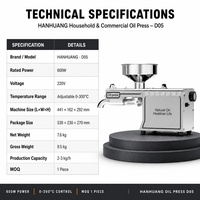 Presse à huile domestique et commerciale Hanhuang D05 en acier inoxydable, capacité 2-3 kg/h, semi-automatique, réglable, 600W