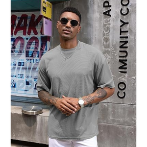 T-shirt gris surdimensionné pour homme, coupe ample, en coton, streetwear, respirant, lourd, décontracté - Product Image 4