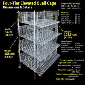 Nouvelle cage en treillis métallique galvanisé de type H avec système d'alimentation et d'abreuvement pour oiseaux (cailles) – Capacité 5 et 6 niveaux - Product Image 5