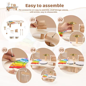 Set di giocattoli musicali multifunzione in legno Montessori prima educazione sensoriale scocca del vento tamburo xilofono <span class=keywords><strong>Woodblock</strong></span> KidsTeaching Aid - Product Image 4