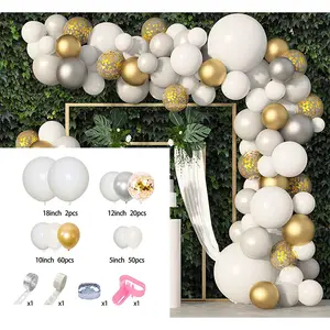 White Gold Confetti Balloon Arch Kit Party Balloons Birthday Wedding Engagement Anniversary Party Decorations