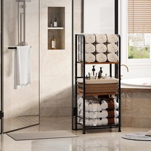 Towel Rack Floor Standing 3 Tier Carbon Steel Modern Bathroom Storage Shelf With Basket For Poolside Use - Product Image 3