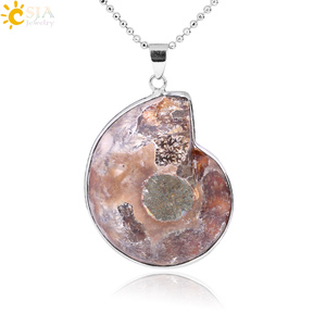 CSJA – collier avec pendentif en pierre de conque et vis d'ammoniac naturelle, bijoux E252 pour femmes et hommes, vente en gros - Product Image 5