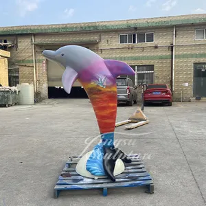 Low Price Garden Customized Oil Painting Color Large Outdoor Resin Dolphin Statues