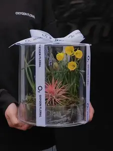 Caixa de acrílico redonda transparente para flores preservadas, balde floral para flores, caixa de presente floral para sempre e eterna