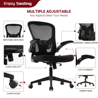 Chaise de bureau ergonomique en maille respirante avec dossier mi-haut, accoudoirs rabattables, soutien lombaire, pivotante et réglable, pour personnel informatique, OEM disponible
