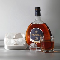 Moule à glaçons sphériques 4 cavités avec trou de remplissage, démoulage facile, empilable, en silicone sans BPA, réutilisable pour whisky, bourbon, cocktails