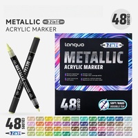 Lot de marqueurs acryliques permanents à double pointe, 12/24/48 couleurs, en plastique, à encre à flux direct, superposables, pour matériaux PET, roche, verre, tissu, DIY