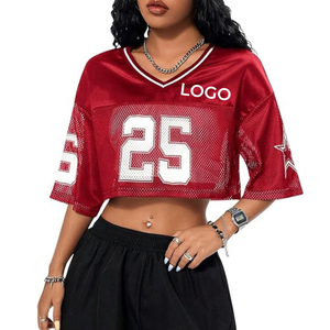 Y2K Street Fashion Wear Crop Top Maillot de football américain à manches 3/4 Maillot Rugy pour pom-pom girl ou fête - Product Image 4