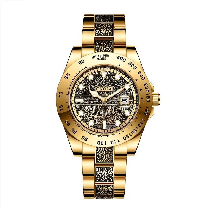 Original Brand ONOLA 3814 Arabic Style Islamic Muslim Fashion Quartz Watch Luxury Men Wrist Watches