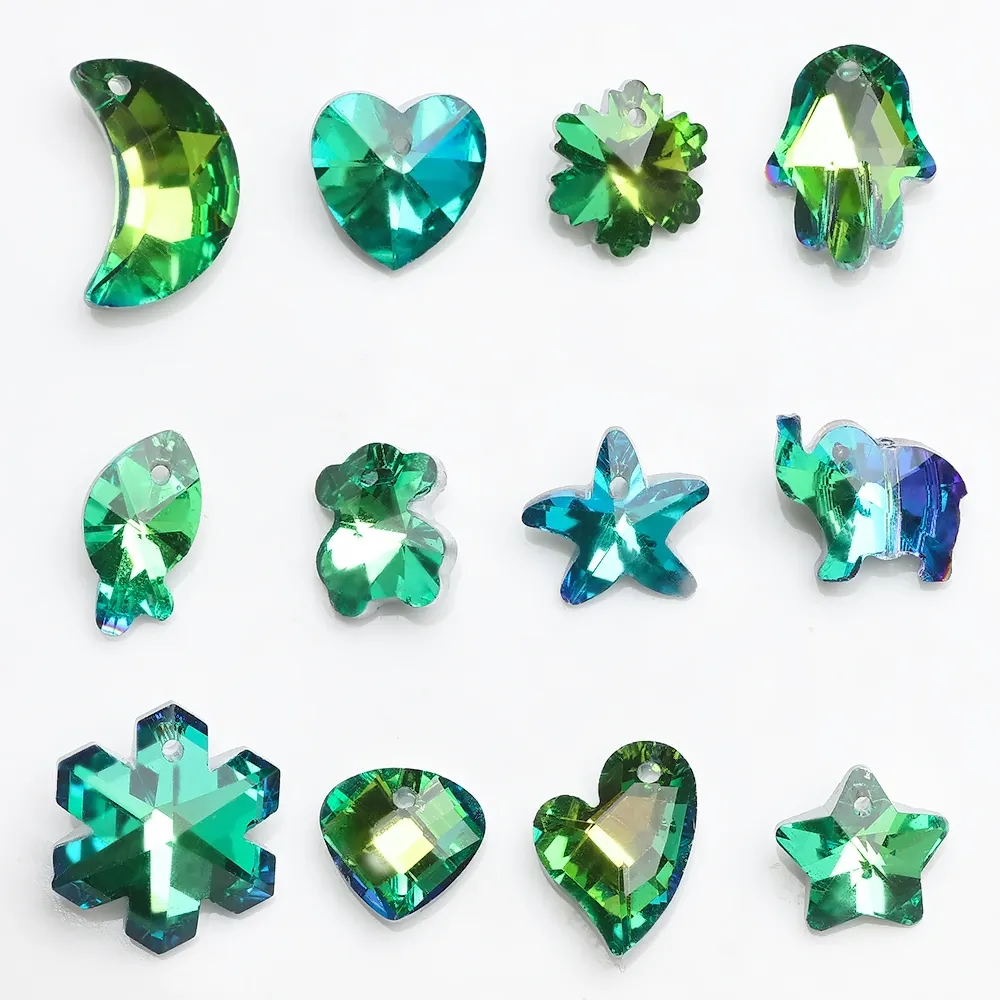 Liontin Murano Multi-bentuk Hijau Manik-manik Kaca, untuk Anting Buatan Tangan Elegan DIY Kalung Gelang Perhiasan Membuat Persediaan