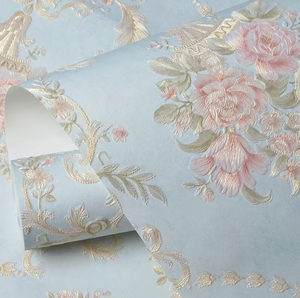 Carta da parati damascata stile Country americano Peel Stick 3D goffrato floreale Non tessuto ignifugo per sala cucina camera da letto di fabbrica - Product Image 1