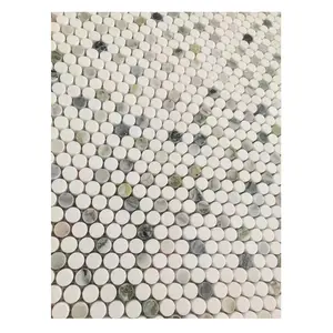 Wholesale High Quality Ming Green And White Marble Mosaic Round Penny Tile