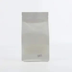 White Biodegradable Plastic Bags Compostable Coffee Bag Flat Bottom With Valve Zip Bag