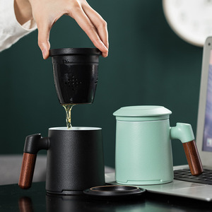 <span class=keywords><strong>Custom</strong></span> <span class=keywords><strong>Made</strong></span> logo Ceramic Tea Cup với tay cầm bằng gỗ tráng men <span class=keywords><strong>Mug</strong></span> với Infuser và nắp cá nhân gốm cốc trà với bộ lọc - Product Image 6