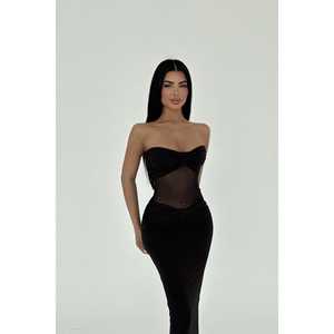 Vestido de Noche Largo Transparente Negro para Mujer, Estilo de Fiesta, con Cuello Redondo y Cintura Impero - Product Image 2