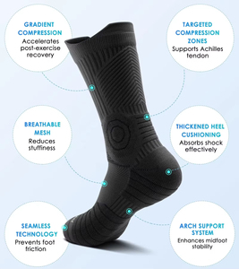 Chaussettes de basketball de compression Elite pour hommes, anti-odeur, pour la course à pied, en noir, vente en gros - Product Image 2