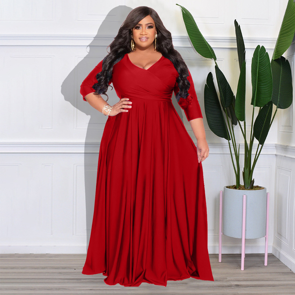 knee length dresses for ladies Black Fit & Flare Plus Size Maxi Dress