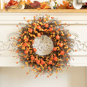 Corona de Otoño de 50 cm con Calabaza y Ramas Secas para Puerta Principal, Corona Artificial para Decoración Festiva - Product Image 4