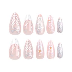 Lot de 12 faux ongles en acrylique à presser, style français romantique, forme amande, à moitié couvrants, avec colle, couleur bonbon, pour dropshipping - Product Image 5
