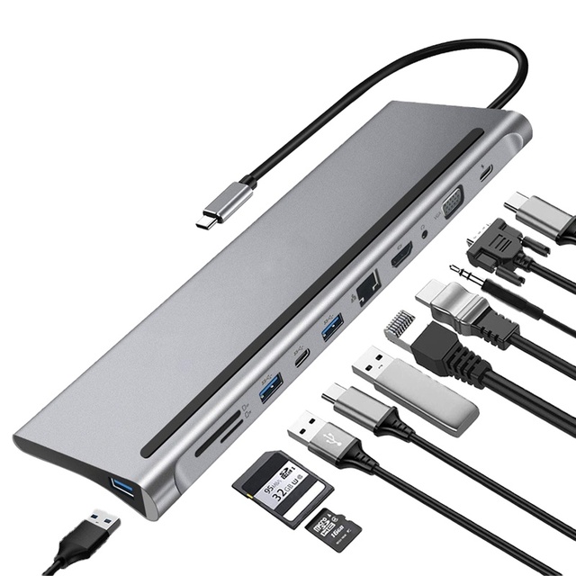 ZHEFAN 11 in 1 Type C USB C USB-C Multi Hub Laptop Multiport Dock Docking Station With Dual for Macbook