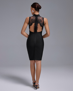 Fabricantes de ropa Ocstrade personalizado encaje flor corte lateral elegante ceñido al cuerpo vendaje vestidos de noche 2024 negro liso - Product Image 2