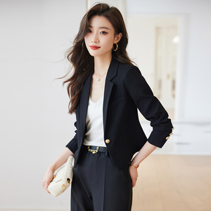 2025 mujeres de gama alta diseño único estilo corto nueva colección Primavera otoño abrigo Casual botón decoración sólido no tejido - Product Image 5