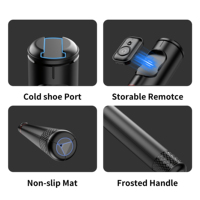 Perche à selfie C10 72 pouces en alliage d'aluminium avec télécommande sans fil BT, support de téléphone portable portable, trépied pour iOS Android